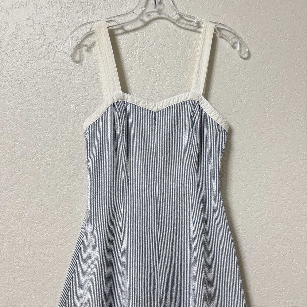 Vintage Armani Jeans Dress Womens 4 Blue Seersucker Striped Sundress Coastal - Picture 3 of 11